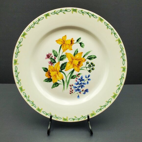 Thomson Pottery Floral Garden Daffodils Dinner Plate Yellow Blue Flowers Plate - Picture 1 of 5